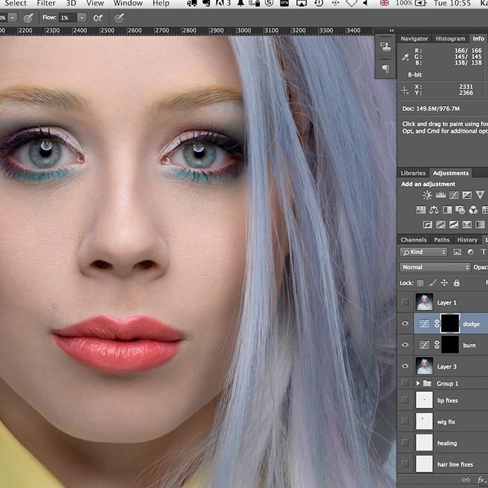 Beauty image being retouched in Photoshop