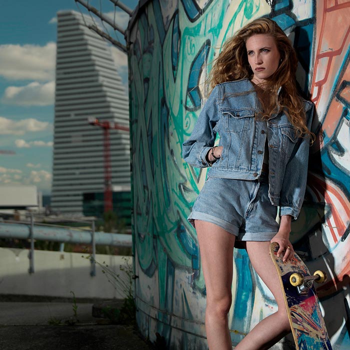 Fashion street portrait of skater girl