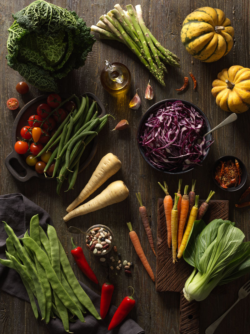 Healthy Living Flat Lay Food Photography: Raw Vegetables