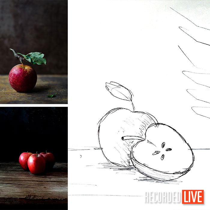 Apple photos and sketch of apples for photography brief